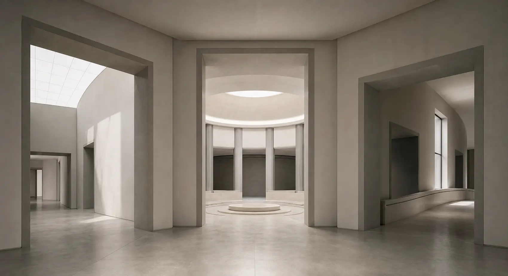 Distinct passageways converging on a shared circular chamber